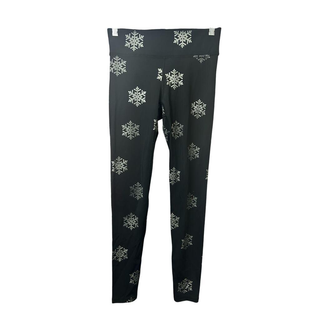 black terez snowflake foil print pants leggings women's size small
